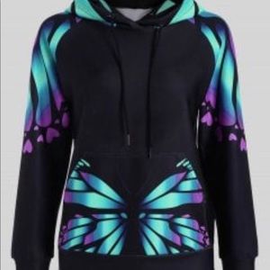 Butterfly Print Plus Size Hoodie 💚💙💜